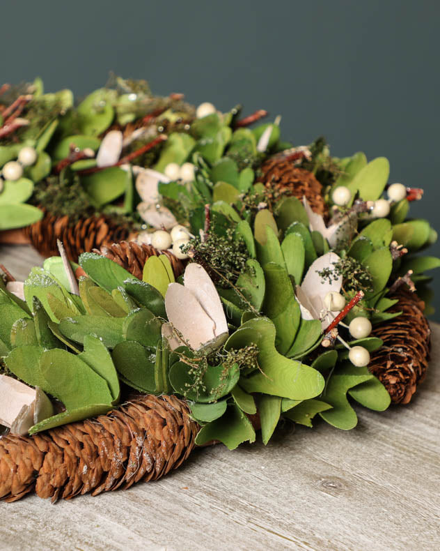 Pinecone and Mistletoe Forest Green Winter Wreath 36cm