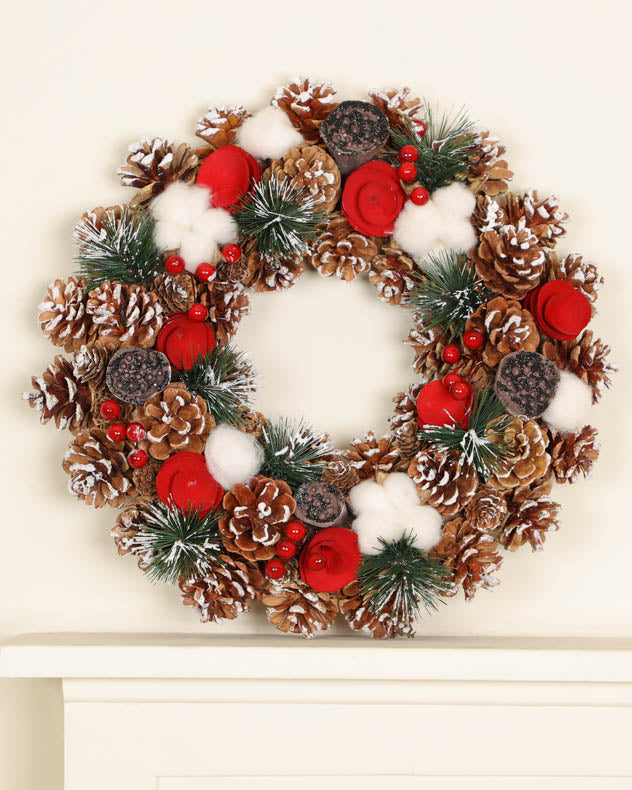 Winter Snow Pinecone and Roses Wreath 38cm