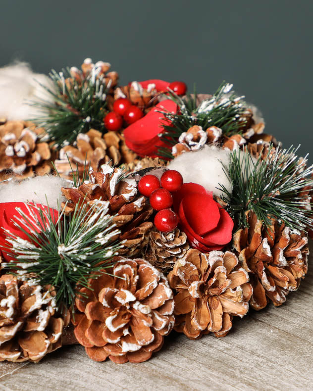 Winter Snow Pinecone and Roses Wreath 38cm