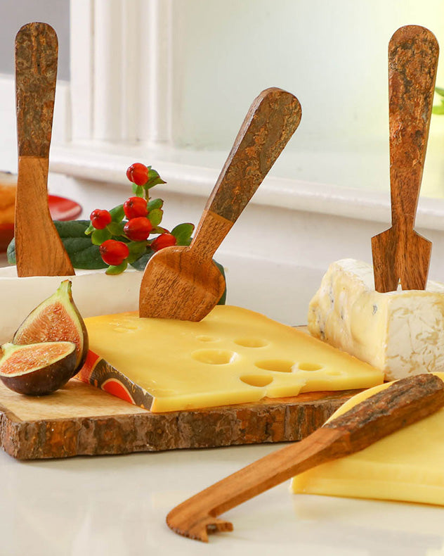 Set of Four Wooden Cheese Knives Gift