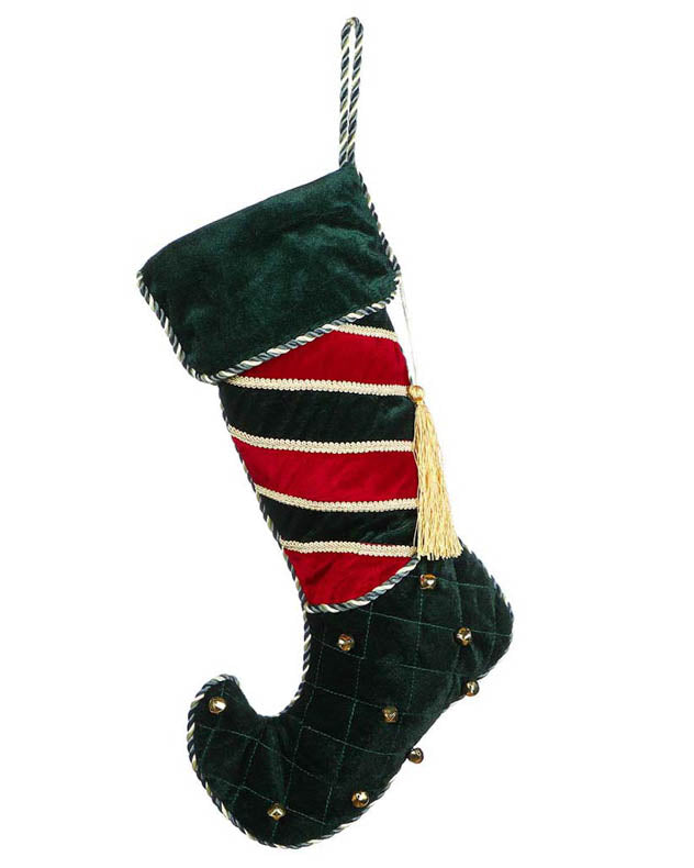 Luxury Jingle Bell Green Christmas Stocking
