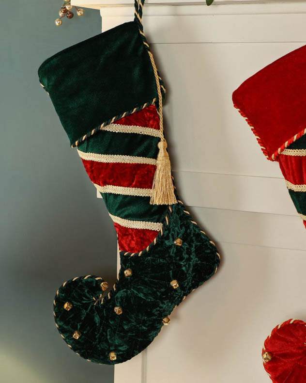 Luxury Jingle Bell Green Christmas Stocking