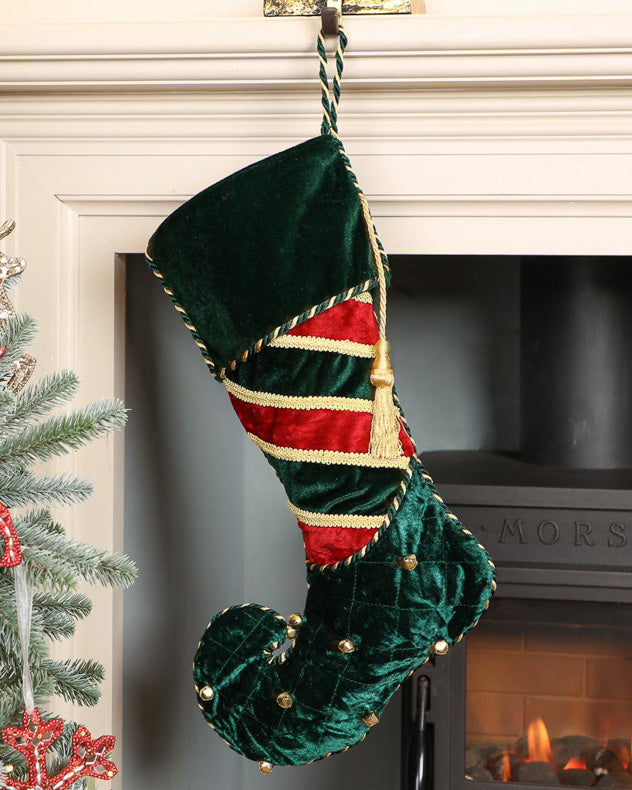 Luxury Jingle Bell Green Christmas Stocking