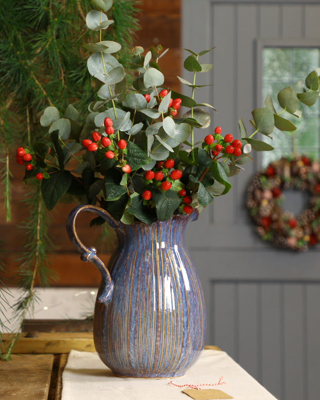 blue ceramic flower vase