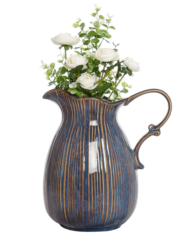 blue ceramic flower vase