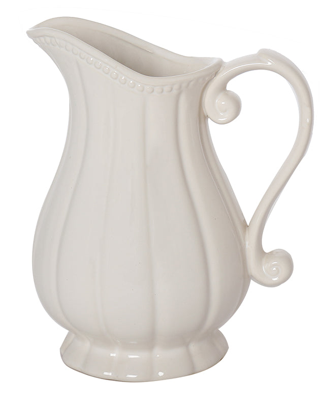 Elegant Ceramic Fluted White Jug Vase