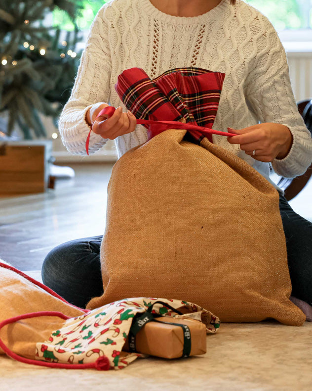Candy Cane Jute Christmas Gift Sack
