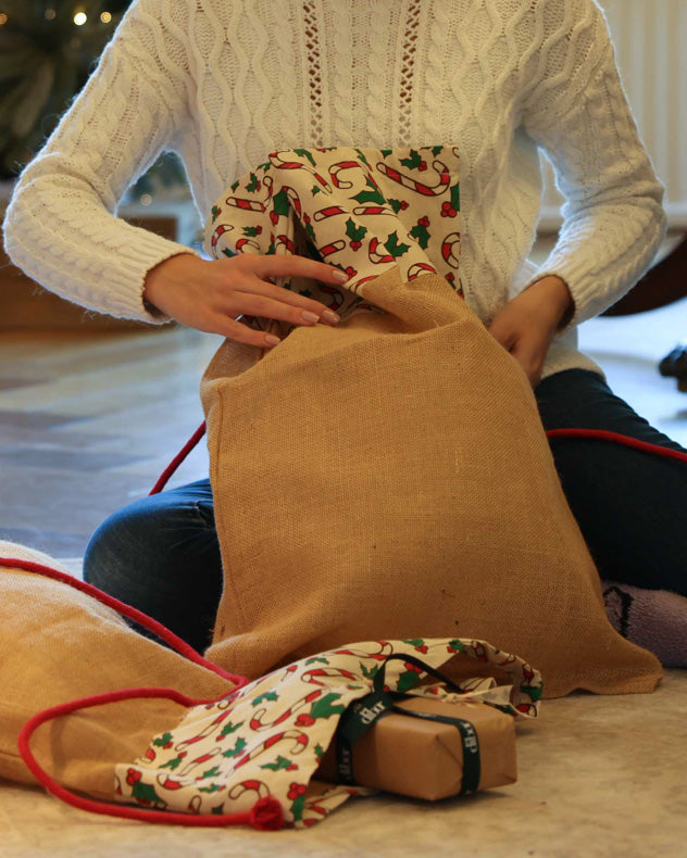 Candy Cane Jute Christmas Gift Sack