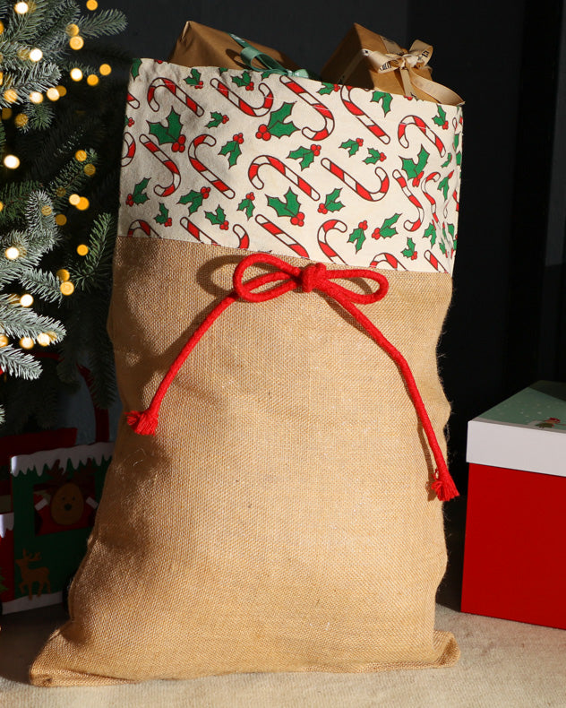 Candy Cane Jute Christmas Gift Sack