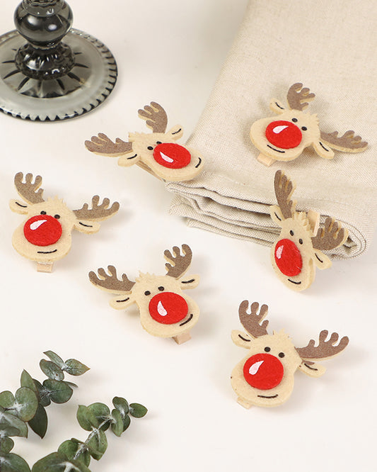 Set of 6 Felt Reindeer Christmas Pegs