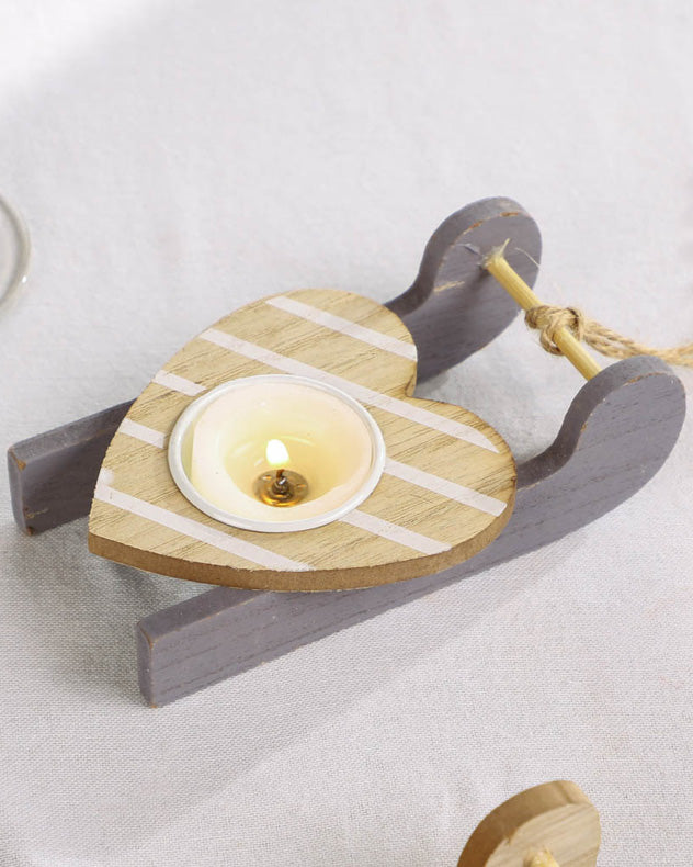 Assorted Set of 3 Grey Wooden Sledge Tealight Holders