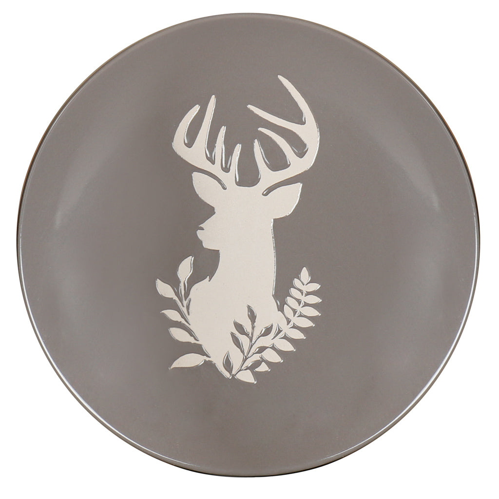 Set of 4 Grey Stoneware Reindeer Side Plates