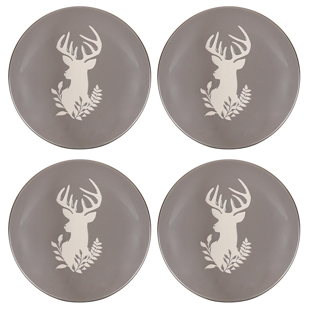 Set of 4 Grey Stoneware Reindeer Side Plates