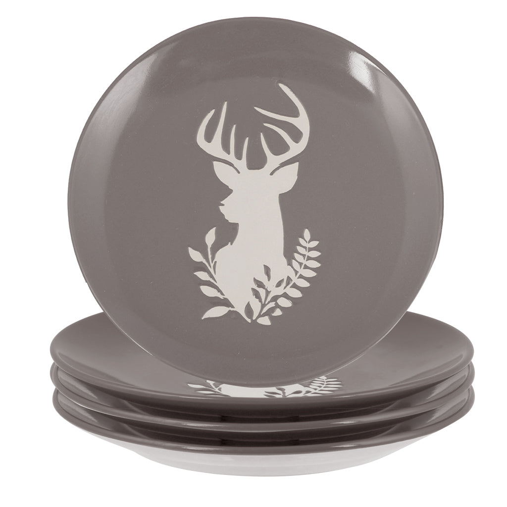 Set of 4 Grey Stoneware Reindeer Side Plates