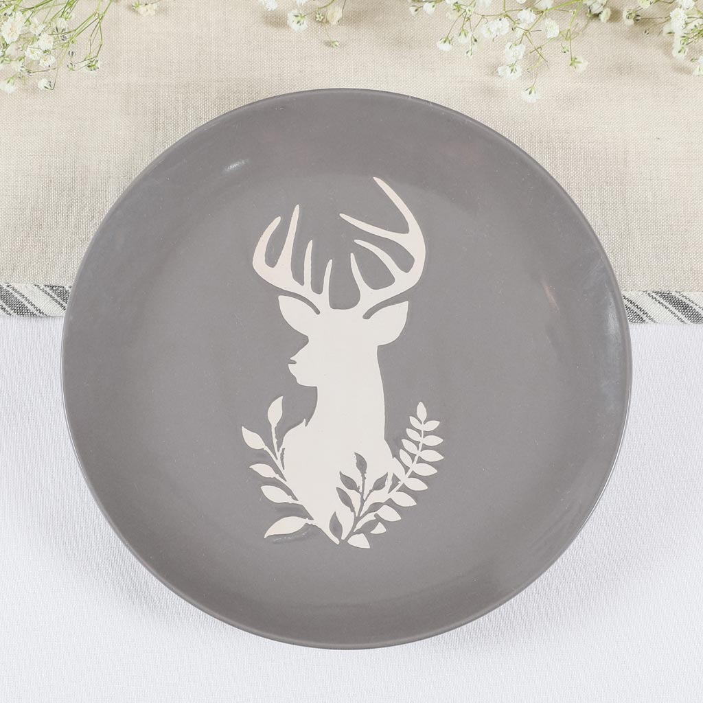 Set of 4 Grey Stoneware Reindeer Side Plates