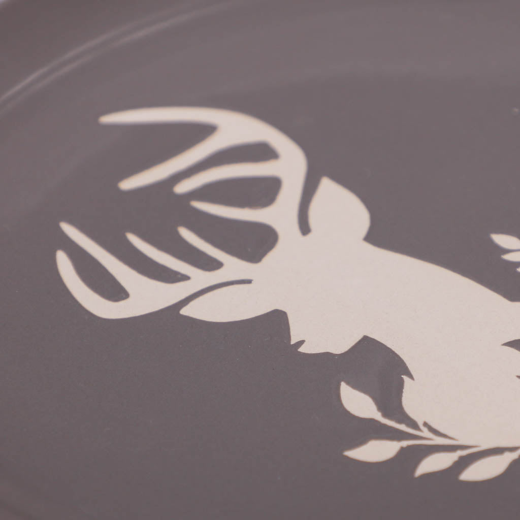 Set of 4 Grey Stoneware Reindeer Side Plates
