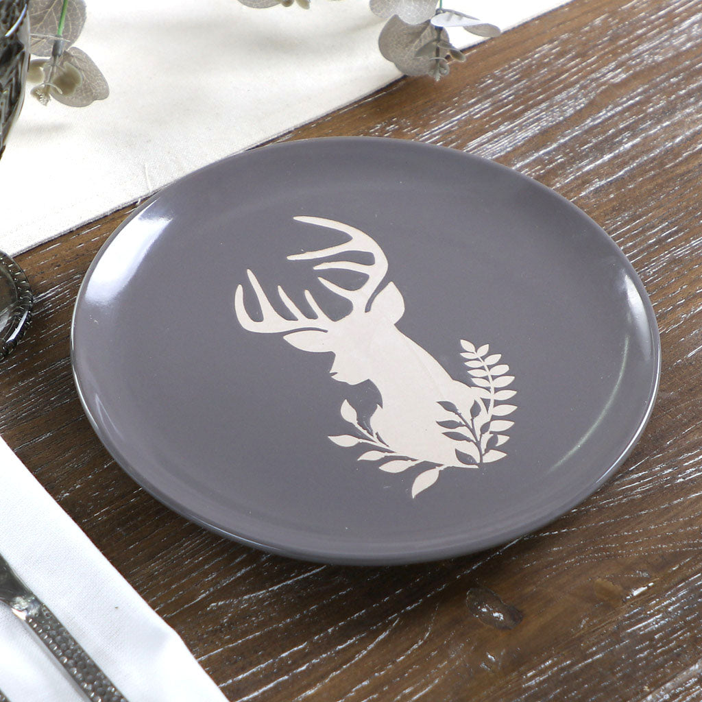 Set of 4 Grey Stoneware Reindeer Side Plates