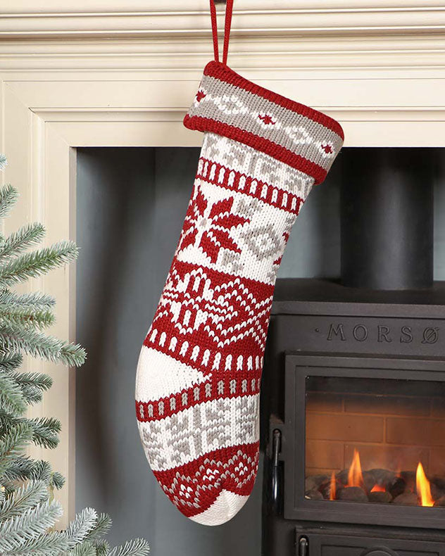 Traditional Red Fair Isle Knitted Stocking