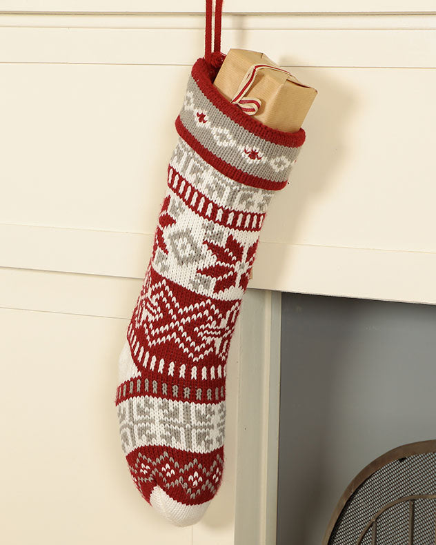 Traditional Red Fair Isle Knitted Stocking