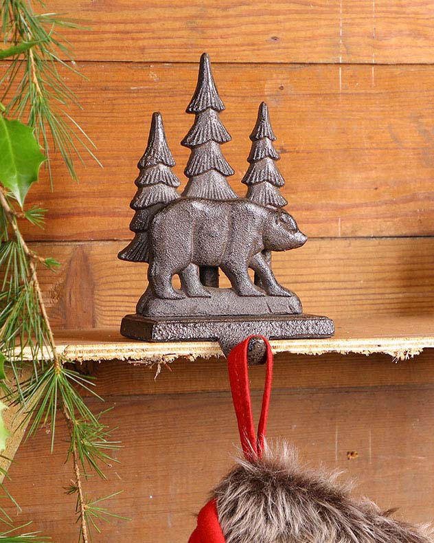Cast Iron Bear Christmas Stocking Holder