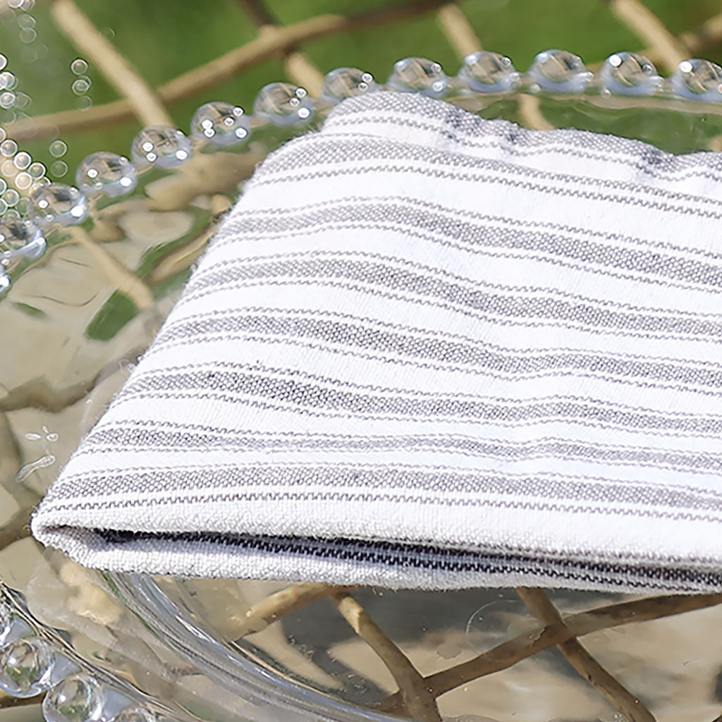 Set of 4 Grey Stripe Fabric Napkins