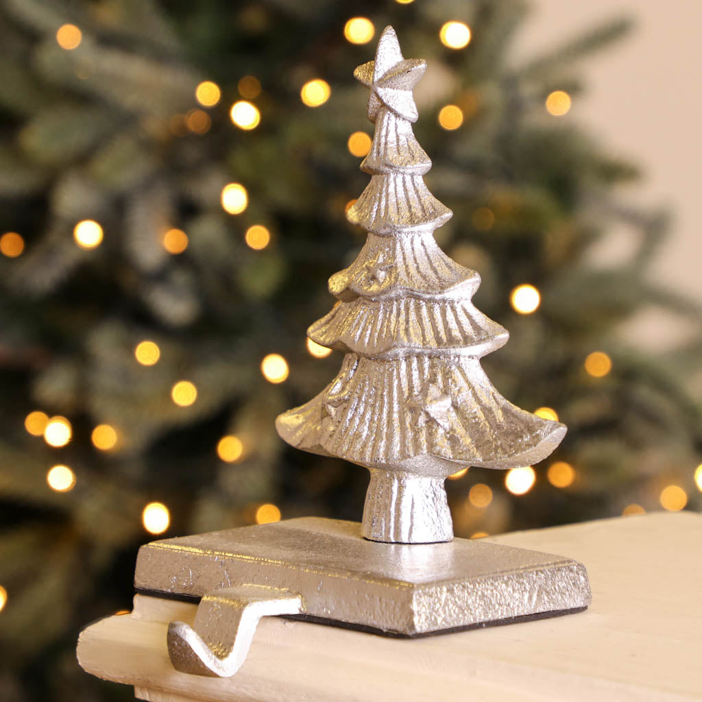 Cast Iron Silver Christmas Tree Stocking Holder