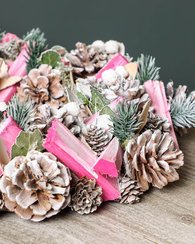 Festive Pink Frosted Wreath 36cm