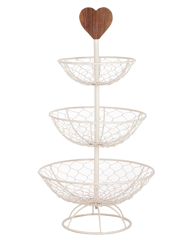 Country Cream Vegetable Rack with Wooden Heart Handle