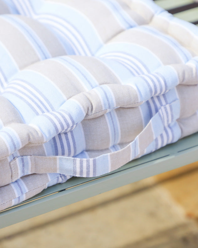 Set of 2 Oxford Stripe Seat Pads Outdoor Blue Garden Box Cushions