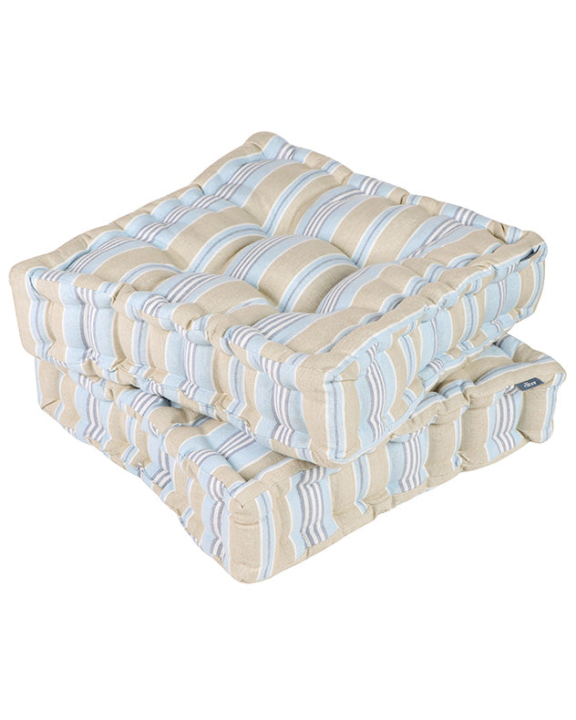 Set of 2 Blue Stripe Garden Seat Pads