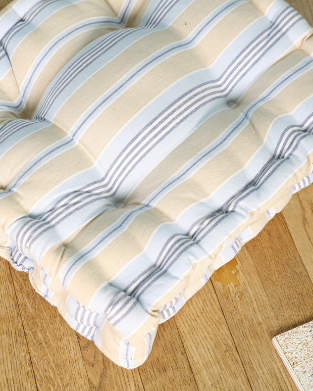 Oxford Stripe Seat Pad Blue Box Indoor Cushion