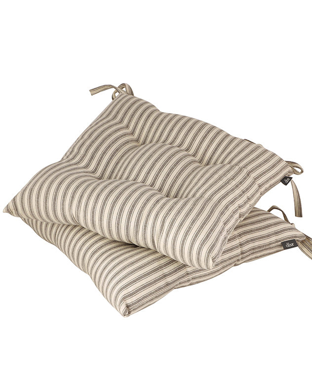Set of 2 Grey Stripe Seat Pads with Ties