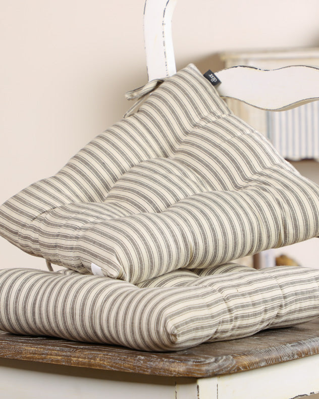 Set of 2 Grey Striped Garden Seat Pads