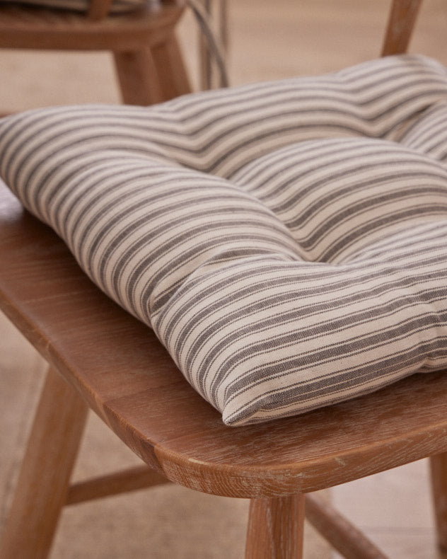 Set of 2 Grey Stripe Seat Pads with Ties