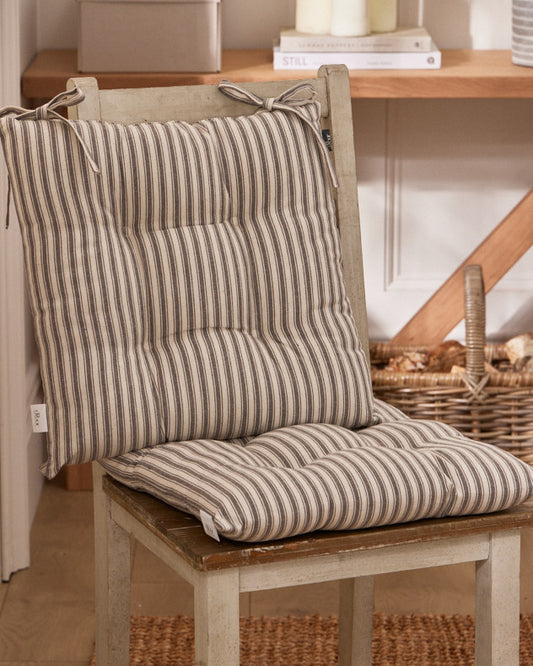 Set of 2 Grey Stripe Seat Pads with Ties