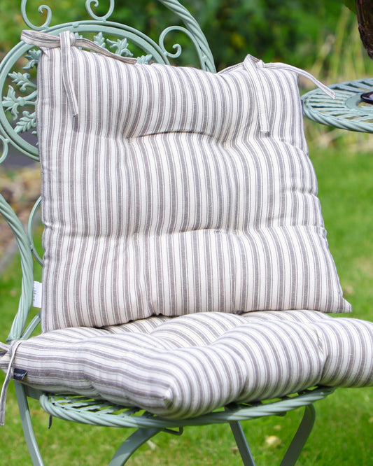 Set of 2 Grey Striped Garden Seat Pads