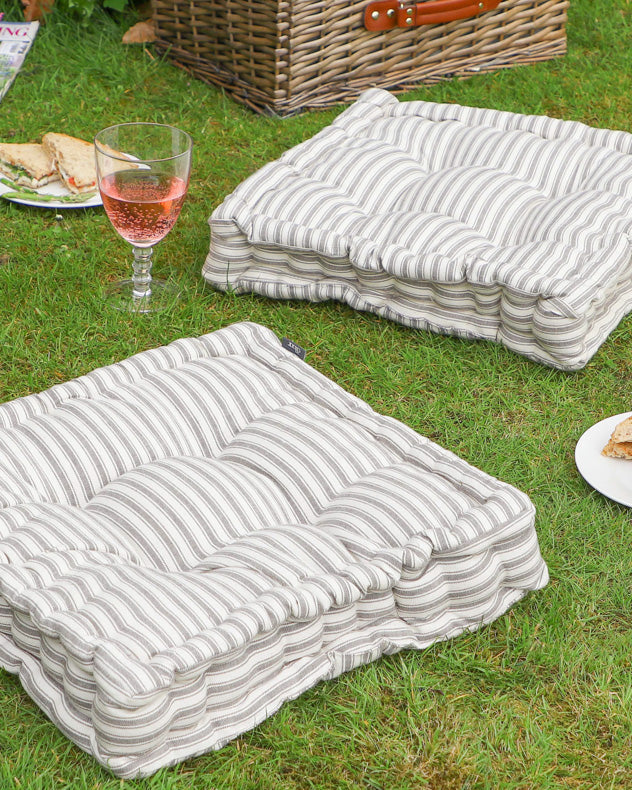 Set of 2 Grey Striped Garden Seat Pads