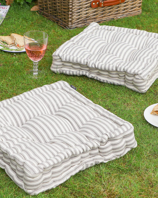 Set of 2 Grey Striped Garden Seat Pads