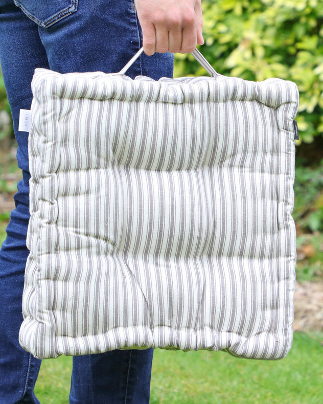 Set of 2 Grey Striped Alfresco Dining Mattress Cushions