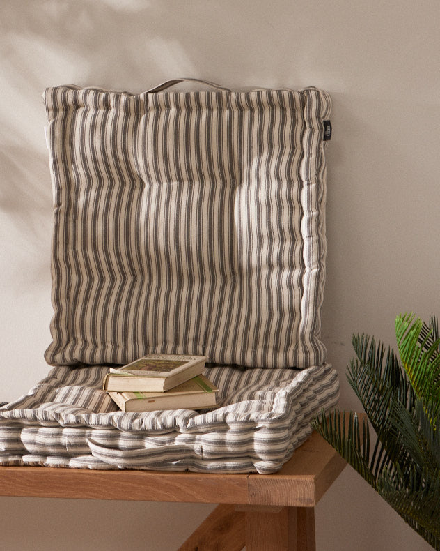 Set of 2 Grey Stripe Cushion Seat Pads