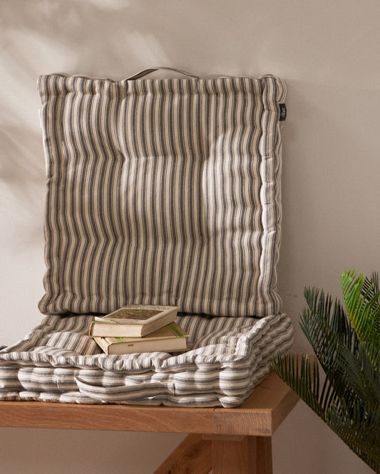 Set of 2 Grey Stripe Cushion Seat Pads