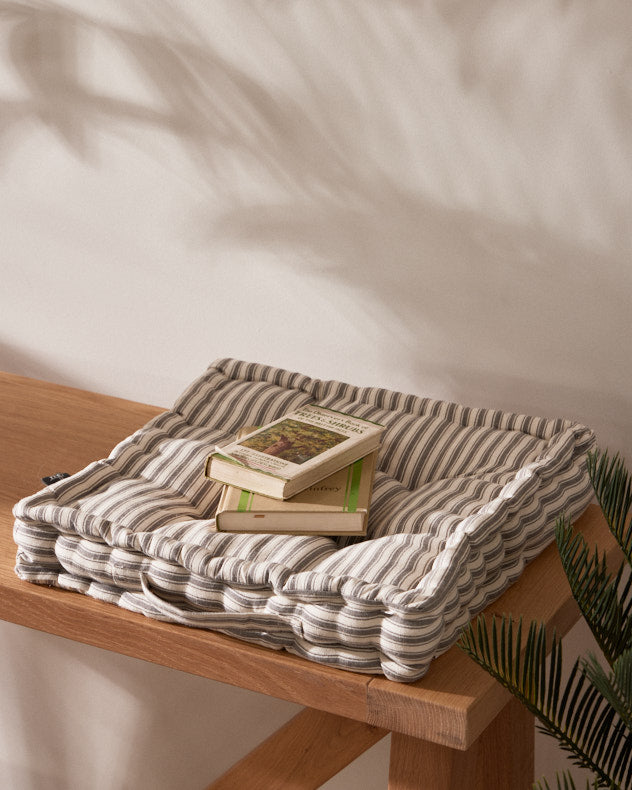 Set of 2 Grey Stripe Cushion Seat Pads
