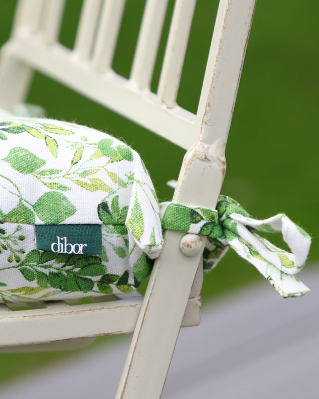 Set of 2 Botanical Print Outdoor Garden Tie-On Seat Pad Cushions