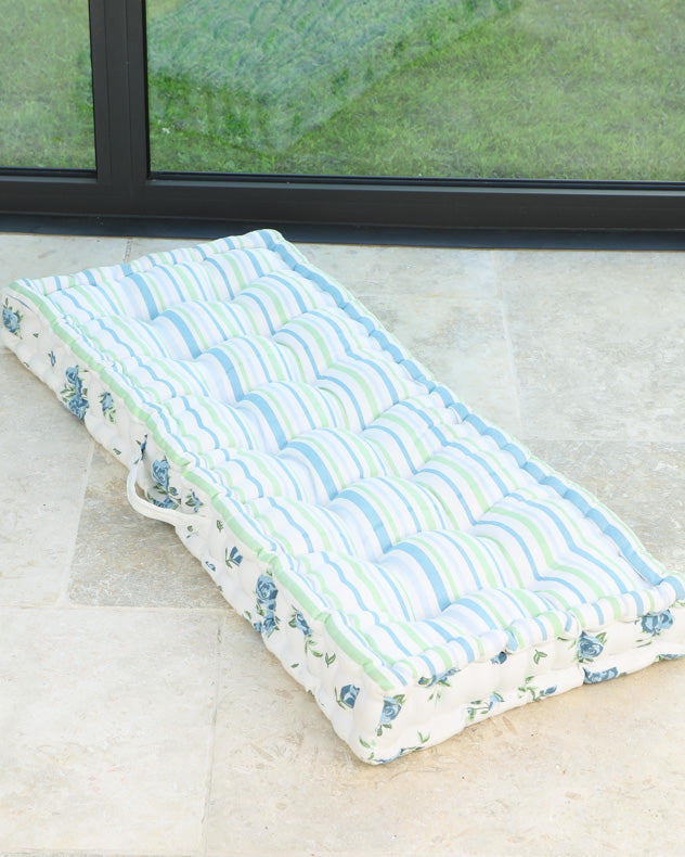 Heritage Bloom Blue Floral Print Vintage Bench Cushion