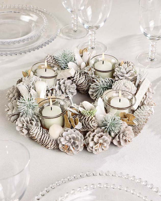White centrepiece with tea lights