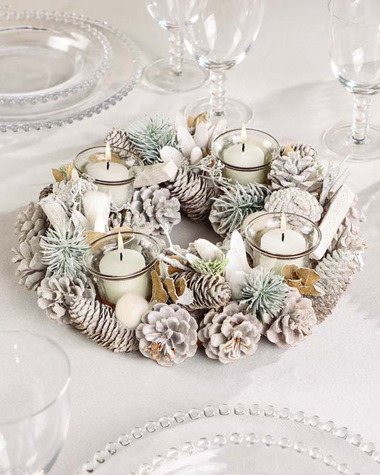 White centrepiece with tea lights