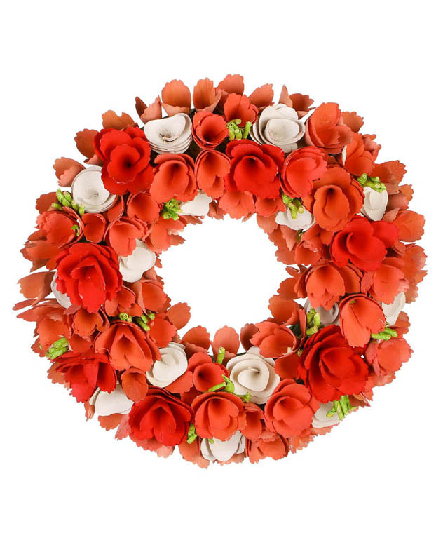 Peach Pink Wooden Flower Summer Wreath 35cm