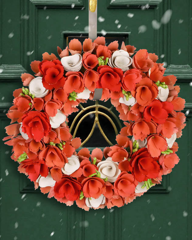 Peach Pink Wooden Flower Summer Wreath 35cm