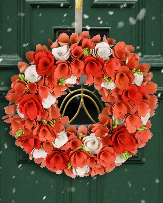 Peach Pink Wooden Flower Summer Wreath 35cm