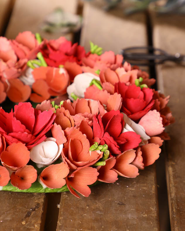 Peach Pink Wooden Flower Summer Wreath 35cm